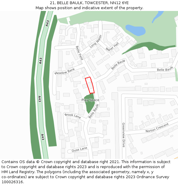 21, BELLE BAULK, TOWCESTER, NN12 6YE: Location map and indicative extent of plot