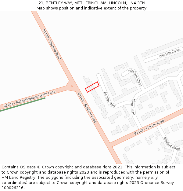 21, BENTLEY WAY, METHERINGHAM, LINCOLN, LN4 3EN: Location map and indicative extent of plot