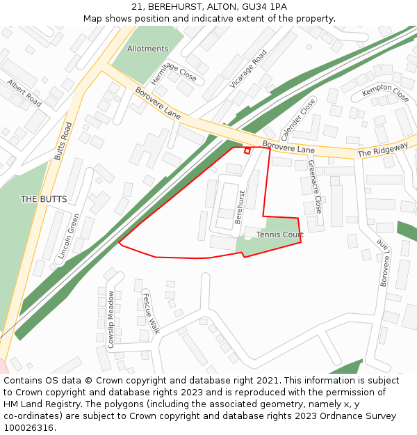 21, BEREHURST, ALTON, GU34 1PA: Location map and indicative extent of plot