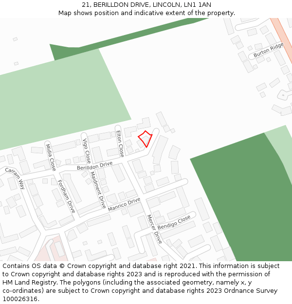 21, BERILLDON DRIVE, LINCOLN, LN1 1AN: Location map and indicative extent of plot