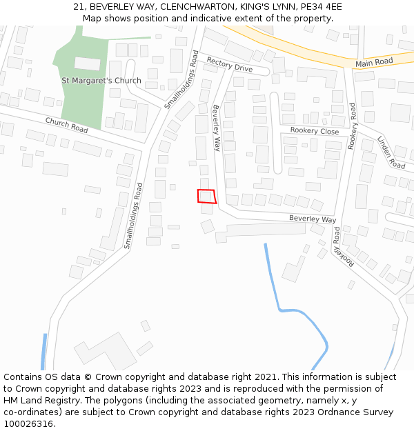 21, BEVERLEY WAY, CLENCHWARTON, KING'S LYNN, PE34 4EE: Location map and indicative extent of plot