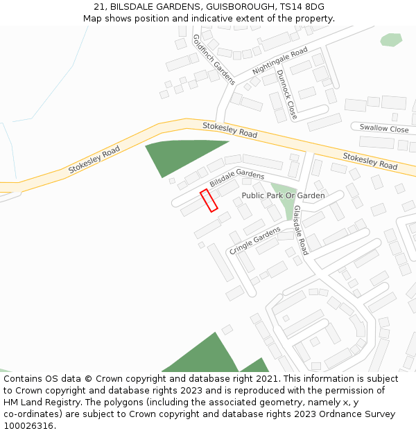 21, BILSDALE GARDENS, GUISBOROUGH, TS14 8DG: Location map and indicative extent of plot
