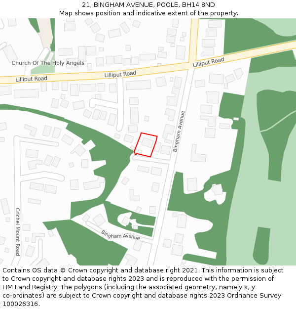 21, BINGHAM AVENUE, POOLE, BH14 8ND: Location map and indicative extent of plot