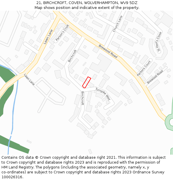 21, BIRCHCROFT, COVEN, WOLVERHAMPTON, WV9 5DZ: Location map and indicative extent of plot