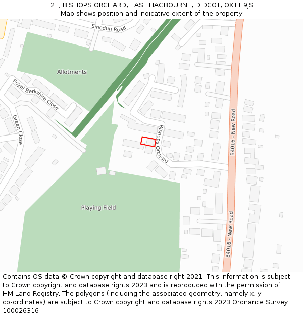 21, BISHOPS ORCHARD, EAST HAGBOURNE, DIDCOT, OX11 9JS: Location map and indicative extent of plot