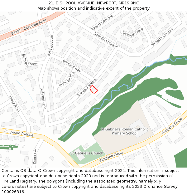 21, BISHPOOL AVENUE, NEWPORT, NP19 9NG: Location map and indicative extent of plot