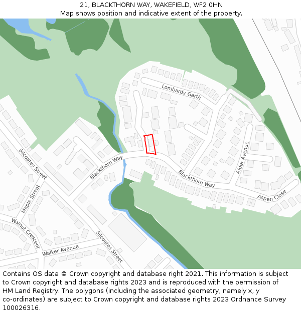 21, BLACKTHORN WAY, WAKEFIELD, WF2 0HN: Location map and indicative extent of plot