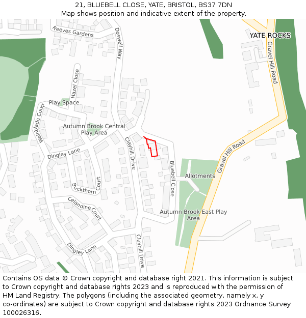 21, BLUEBELL CLOSE, YATE, BRISTOL, BS37 7DN: Location map and indicative extent of plot