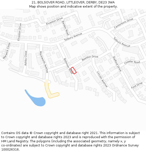 21, BOLSOVER ROAD, LITTLEOVER, DERBY, DE23 3WA: Location map and indicative extent of plot
