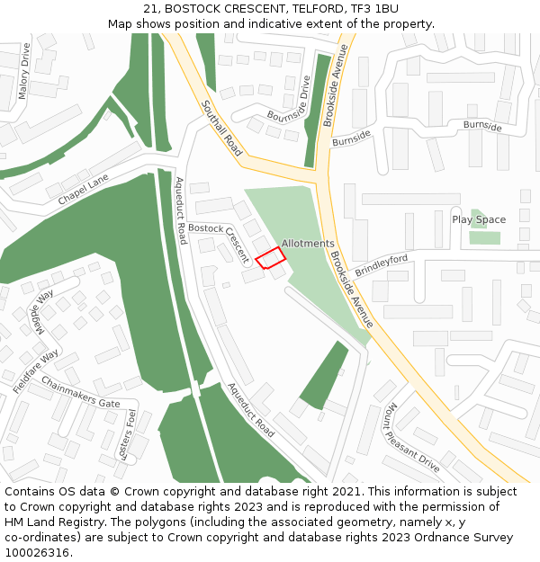 21, BOSTOCK CRESCENT, TELFORD, TF3 1BU: Location map and indicative extent of plot
