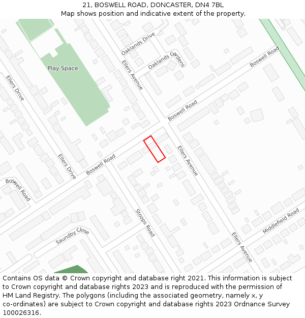 21, BOSWELL ROAD, DONCASTER, DN4 7BL: Location map and indicative extent of plot