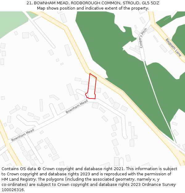 21, BOWNHAM MEAD, RODBOROUGH COMMON, STROUD, GL5 5DZ: Location map and indicative extent of plot