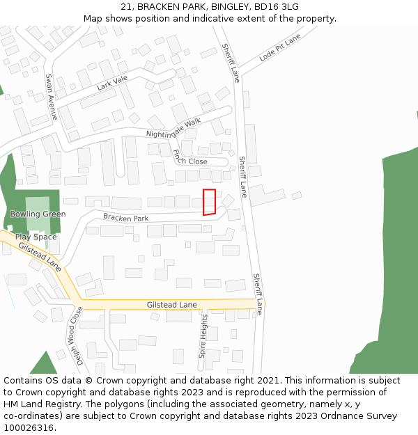 21, BRACKEN PARK, BINGLEY, BD16 3LG: Location map and indicative extent of plot