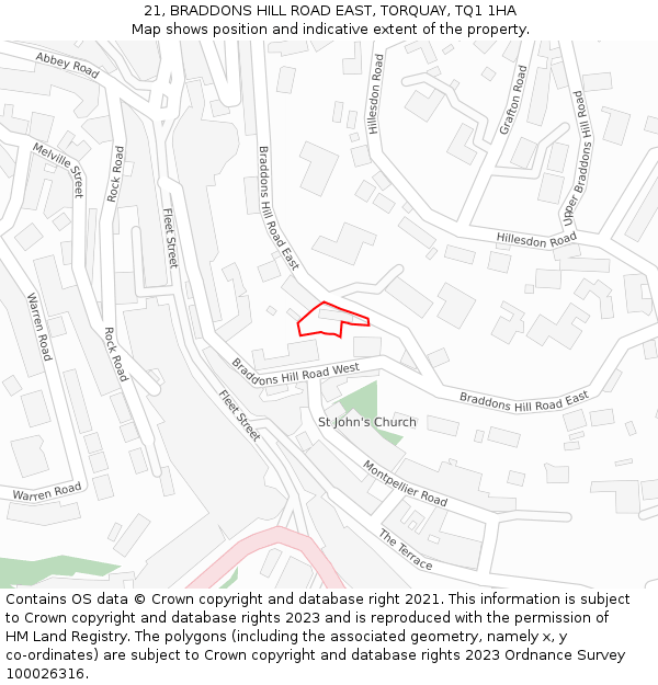 21, BRADDONS HILL ROAD EAST, TORQUAY, TQ1 1HA: Location map and indicative extent of plot