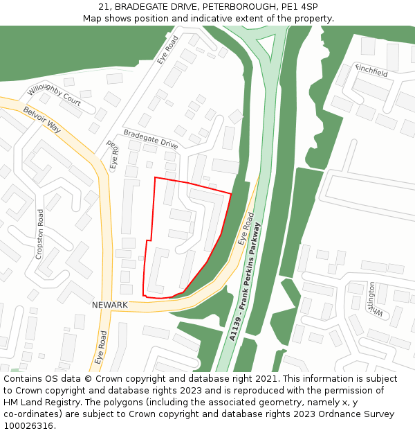 21, BRADEGATE DRIVE, PETERBOROUGH, PE1 4SP: Location map and indicative extent of plot