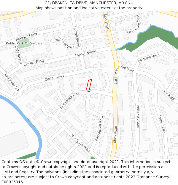 21, BRAKENLEA DRIVE, MANCHESTER, M9 8NU: Location map and indicative extent of plot