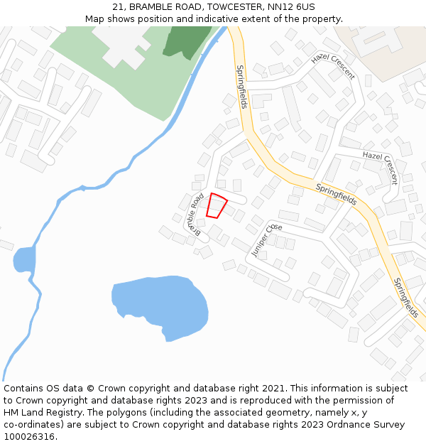 21, BRAMBLE ROAD, TOWCESTER, NN12 6US: Location map and indicative extent of plot