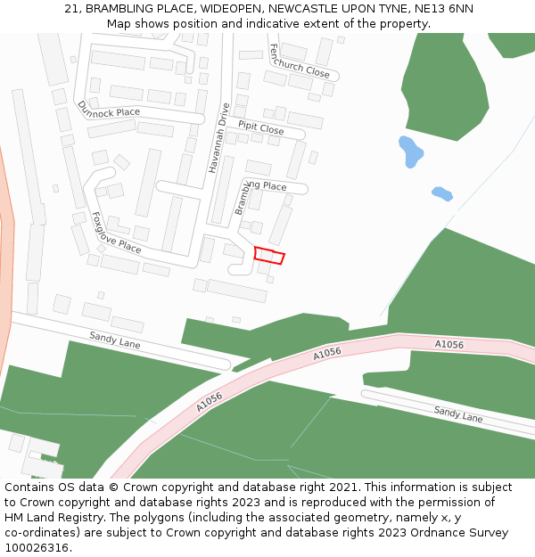 21, BRAMBLING PLACE, WIDEOPEN, NEWCASTLE UPON TYNE, NE13 6NN: Location map and indicative extent of plot
