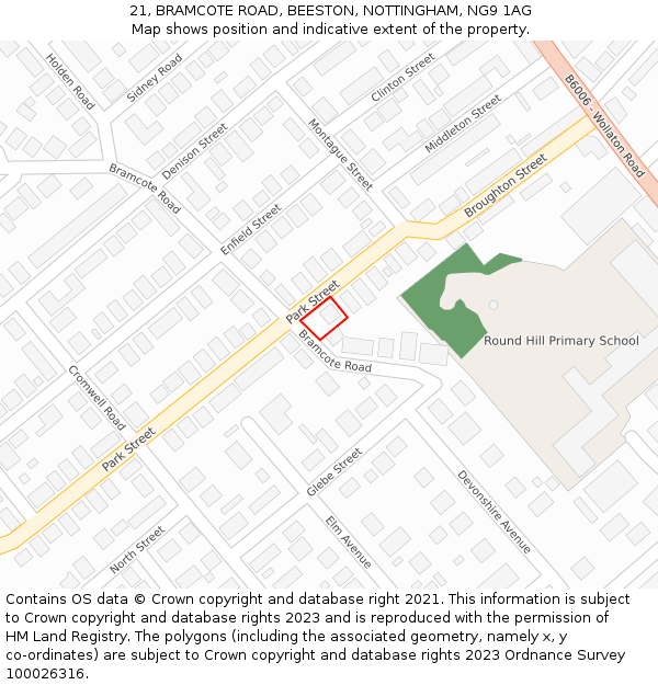 21, BRAMCOTE ROAD, BEESTON, NOTTINGHAM, NG9 1AG: Location map and indicative extent of plot