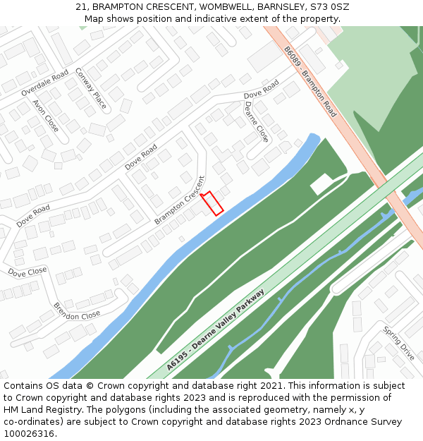21, BRAMPTON CRESCENT, WOMBWELL, BARNSLEY, S73 0SZ: Location map and indicative extent of plot