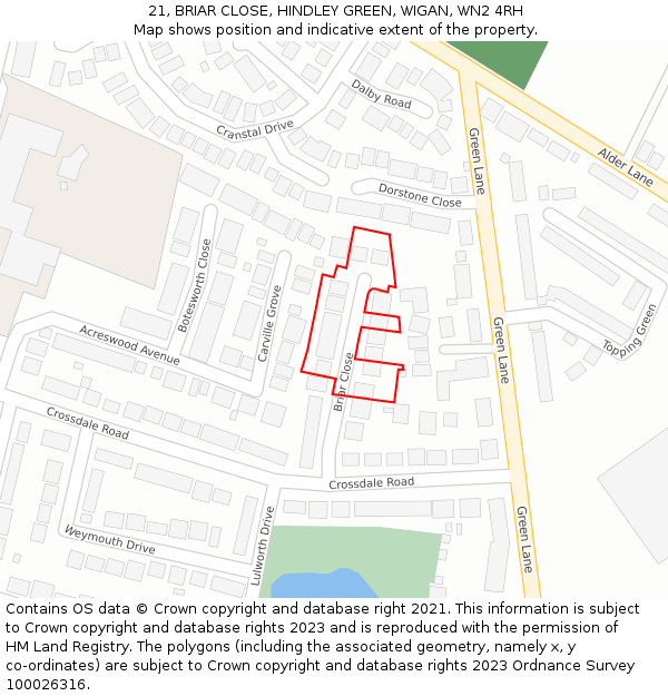 21, BRIAR CLOSE, HINDLEY GREEN, WIGAN, WN2 4RH: Location map and indicative extent of plot