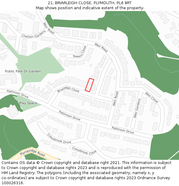 21, BRIARLEIGH CLOSE, PLYMOUTH, PL6 8RT: Location map and indicative extent of plot