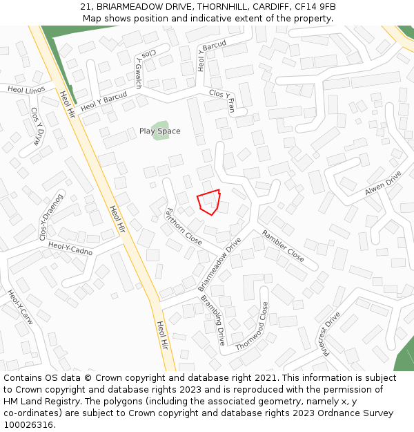 21, BRIARMEADOW DRIVE, THORNHILL, CARDIFF, CF14 9FB: Location map and indicative extent of plot