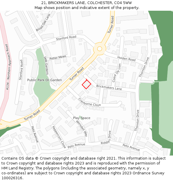 21, BRICKMAKERS LANE, COLCHESTER, CO4 5WW: Location map and indicative extent of plot