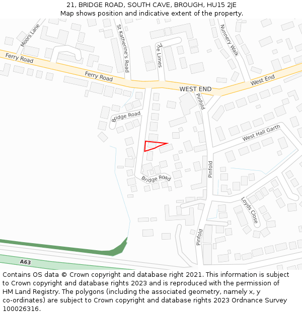 21, BRIDGE ROAD, SOUTH CAVE, BROUGH, HU15 2JE: Location map and indicative extent of plot