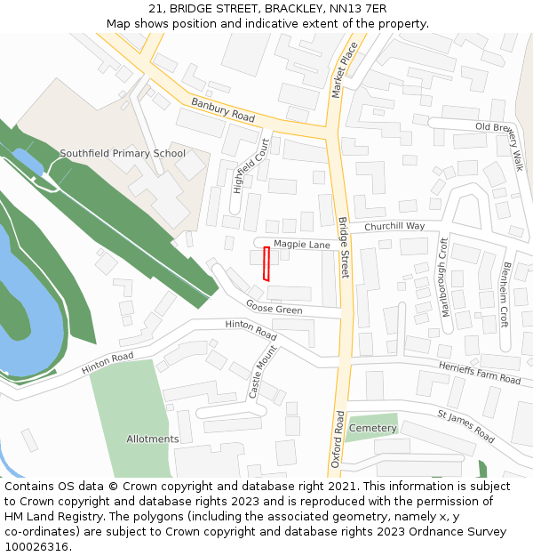 21, BRIDGE STREET, BRACKLEY, NN13 7ER: Location map and indicative extent of plot