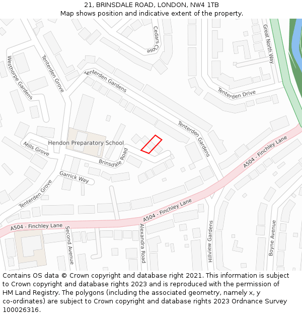 21, BRINSDALE ROAD, LONDON, NW4 1TB: Location map and indicative extent of plot