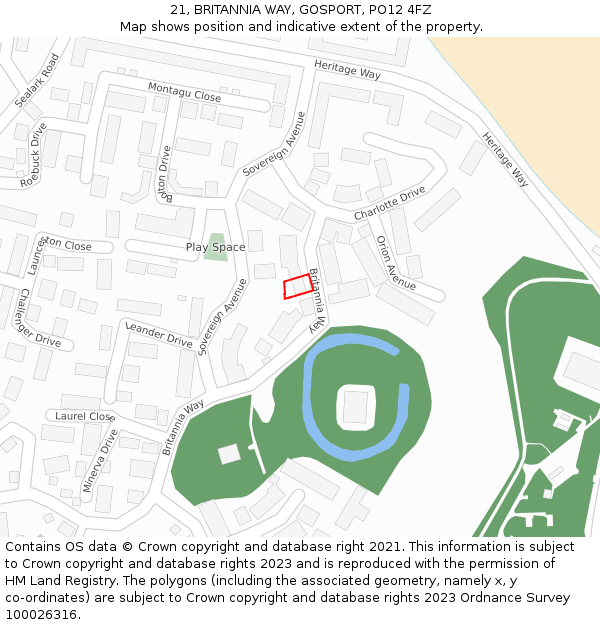 21, BRITANNIA WAY, GOSPORT, PO12 4FZ: Location map and indicative extent of plot