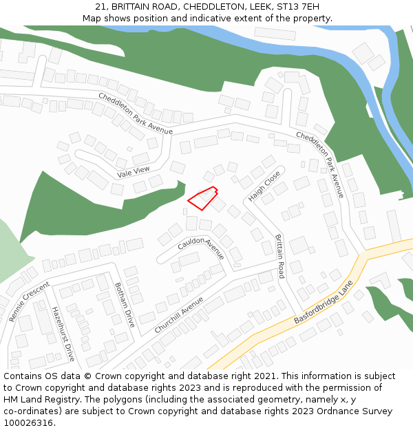 21, BRITTAIN ROAD, CHEDDLETON, LEEK, ST13 7EH: Location map and indicative extent of plot
