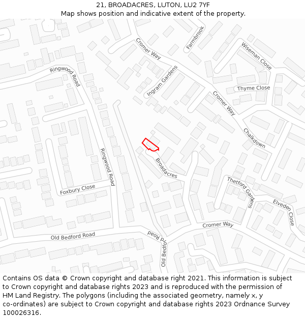 21, BROADACRES, LUTON, LU2 7YF: Location map and indicative extent of plot
