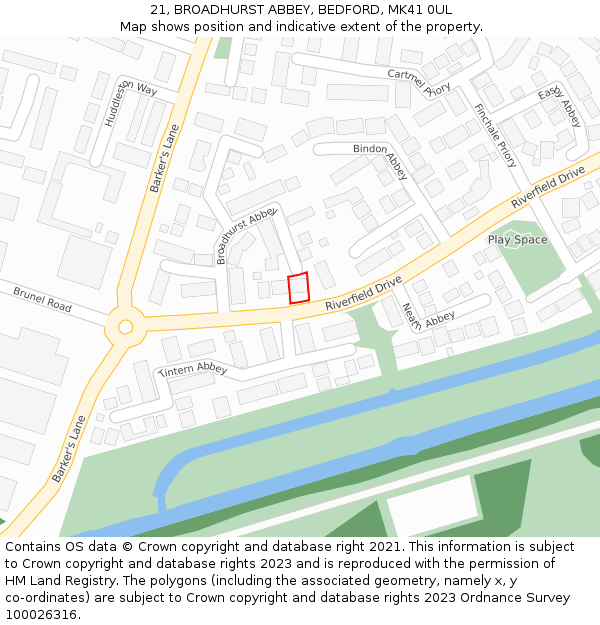 21, BROADHURST ABBEY, BEDFORD, MK41 0UL: Location map and indicative extent of plot