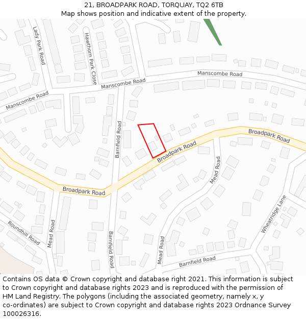 21, BROADPARK ROAD, TORQUAY, TQ2 6TB: Location map and indicative extent of plot