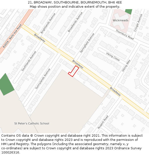 21, BROADWAY, SOUTHBOURNE, BOURNEMOUTH, BH6 4EE: Location map and indicative extent of plot