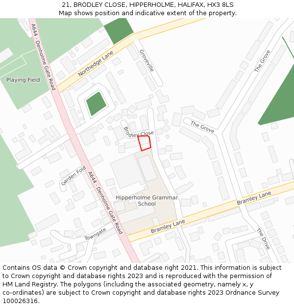 21, BRODLEY CLOSE, HIPPERHOLME, HALIFAX, HX3 8LS: Location map and indicative extent of plot