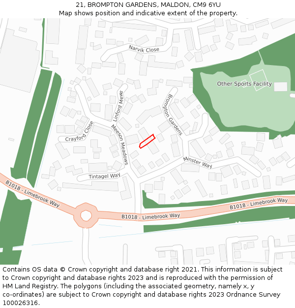 21, BROMPTON GARDENS, MALDON, CM9 6YU: Location map and indicative extent of plot