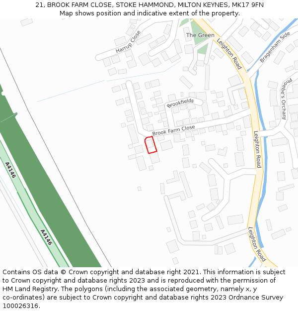 21, BROOK FARM CLOSE, STOKE HAMMOND, MILTON KEYNES, MK17 9FN: Location map and indicative extent of plot