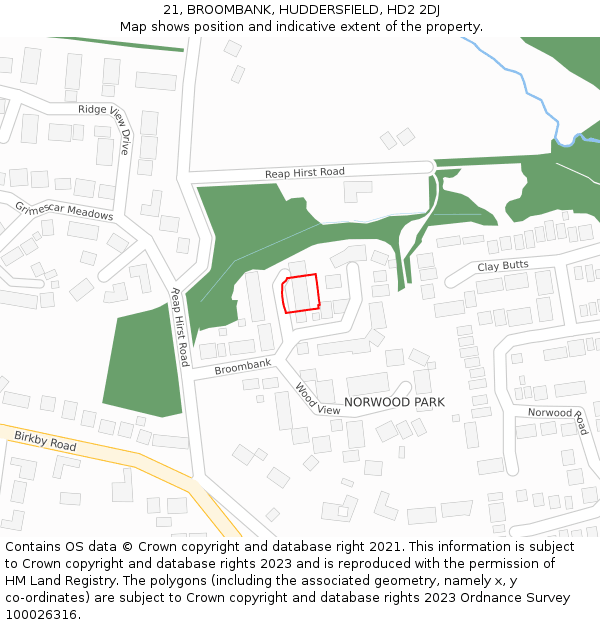 21, BROOMBANK, HUDDERSFIELD, HD2 2DJ: Location map and indicative extent of plot