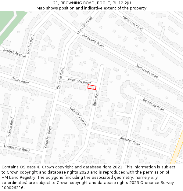 21, BROWNING ROAD, POOLE, BH12 2JU: Location map and indicative extent of plot