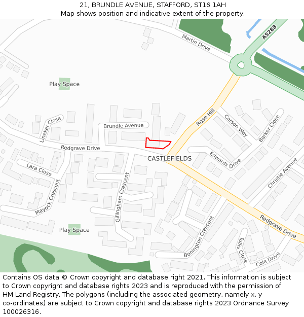 21, BRUNDLE AVENUE, STAFFORD, ST16 1AH: Location map and indicative extent of plot