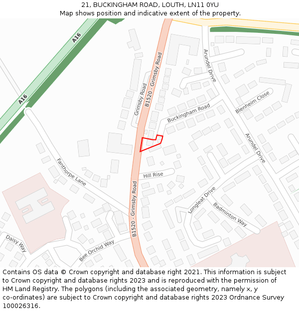21, BUCKINGHAM ROAD, LOUTH, LN11 0YU: Location map and indicative extent of plot