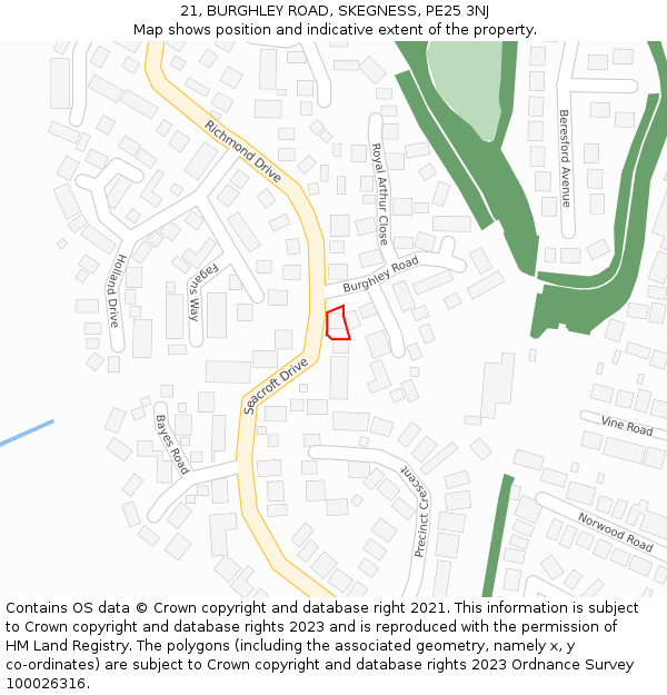 21, BURGHLEY ROAD, SKEGNESS, PE25 3NJ: Location map and indicative extent of plot
