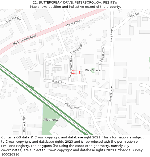 21, BUTTERCREAM DRIVE, PETERBOROUGH, PE2 9SW: Location map and indicative extent of plot
