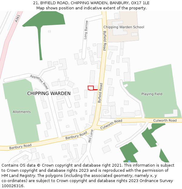 21, BYFIELD ROAD, CHIPPING WARDEN, BANBURY, OX17 1LE: Location map and indicative extent of plot