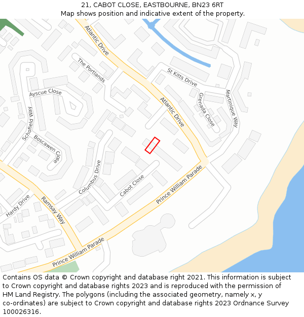 21, CABOT CLOSE, EASTBOURNE, BN23 6RT: Location map and indicative extent of plot