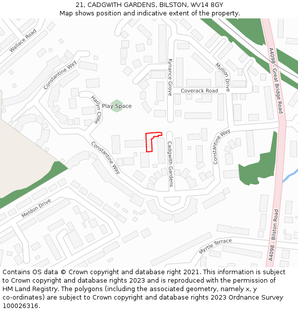 21, CADGWITH GARDENS, BILSTON, WV14 8GY: Location map and indicative extent of plot