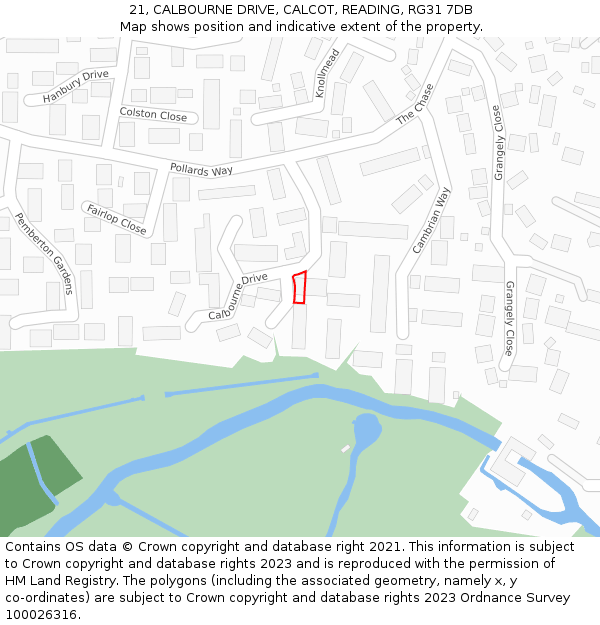 21, CALBOURNE DRIVE, CALCOT, READING, RG31 7DB: Location map and indicative extent of plot